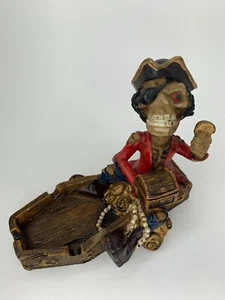 Resin Pirate Skeleton Casket Ashtray Halloween Decor - Pen Holder - Coin Tray - Picture 1 of 7