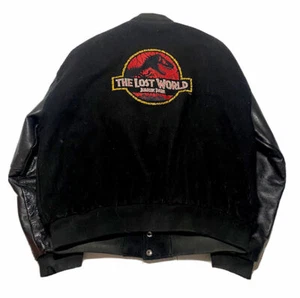 Vintage 90s Jurassic Park Jacket Leather Bomber Wool Varsity Sz XL - Picture 1 of 7