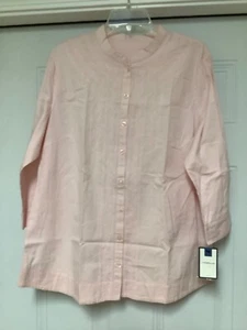 Croft & Barrow Womens Shirt SZ L Pink 100% Cotton Up Embroidery 3/4 Sleeve Top - Picture 1 of 19