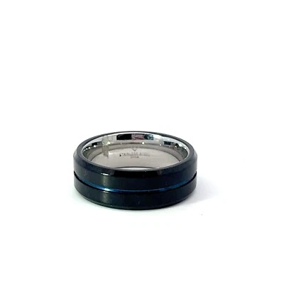 Uomo Acciaio Inox Nero 8mm Blu Centrale Linea Righe Fedina - Immagine 1 di 4