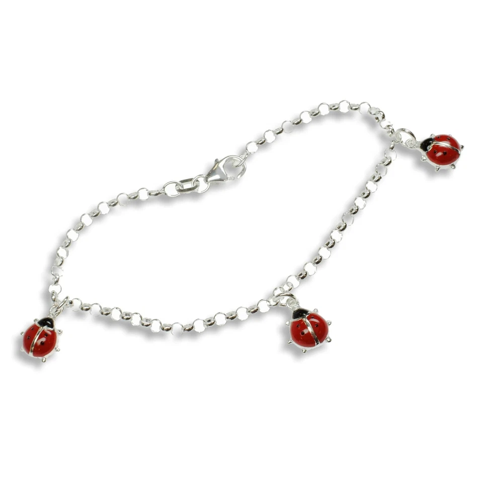 ARMBAND 925 SILBER 16 CM MIT 3 MARIENKÄFER ANHÄNGER KINDER SCHMUCK ERBSARMBAND  - Bild 1 von 1