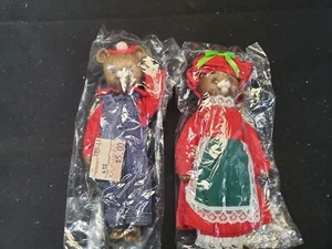 Vintage 6" Porcelain Cloth Mr. & Mrs. Bear Christmas Ornaments - Picture 1 of 6