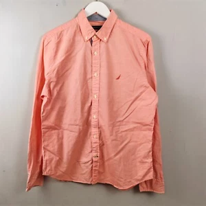 Nautica Shirt Mens Medium Salmon Pink Long Sleeve Cotton Slim Fit Casual - Picture 1 of 9