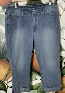 NYDJ 14 Petite Chloe Cuffed Capri Jeans Lyocell Blend Blue Wash - Picture 1 of 8