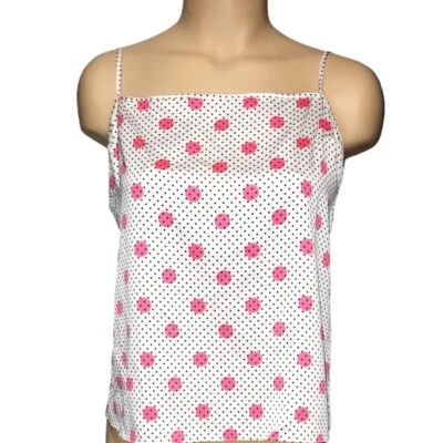 Camiseta sin mangas Victoria's Secret punto rosa años 80 ropa para dormir satinado encaje cami M Foto 1 de 4