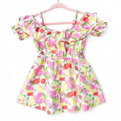 Vestido Janie & Jack Niñas 12-18M Tulipán Floral Hombro Frío Manga Corta Algodón Foto 1 de 4