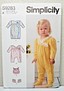 Simplicity Pattern 9283 Infants Gathered Gown Jumpsuit Booties Hat Size XS-XL - Picture 1 of 2