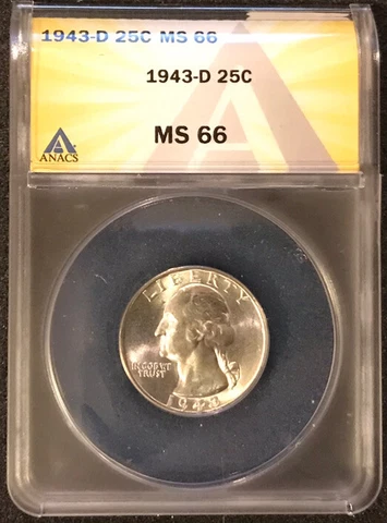 1943-D Washington Quarter Graded ANACS MS-66 Cover