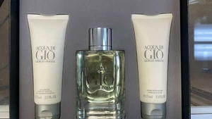 Acqua Di Gio Men Gift Set-75ml EDP Spray+75ml After Shave Balm+75ml Body Shampoo - Picture 1 of 8