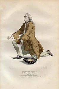Grabado Traje Teatro Voltaire Siglo XVIII / EL NIÑO Pródigo Euphémon Hilo - Imagen 1 de 1