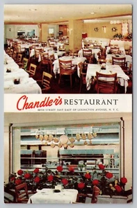 Postal sin publicar interior de restaurante Chandler's de la década de 1950 con doble vista de la calle 46 - Imagen 1 de 2