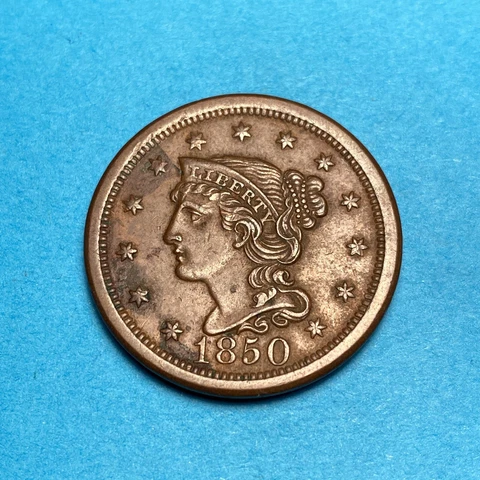 (1) Beautiful Antique 1850 Braided Hair Large Cent/Penny CHOICE XF Cover
