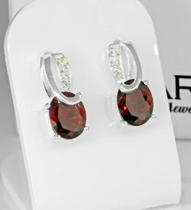 Pendientes colgantes de plata de ley 925 con circonita cúbica y granate rojo para dama - Imagen 1 de 4