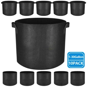 10 Pack Fabric Grow Pots Round Aeration Plant Pots Grow Bags 1-30 Gallon Black - Picture 1 of 30