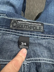 Y2K South Pole Jeans Mens Size 34x30 Blue Faded Wash Denim Baggy Fit Gold Tab - Picture 1 of 16