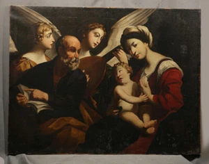 Pintura religiosa antigua del siglo XVII Virgen y Niño con San Pablo - Imagen 1 de 12