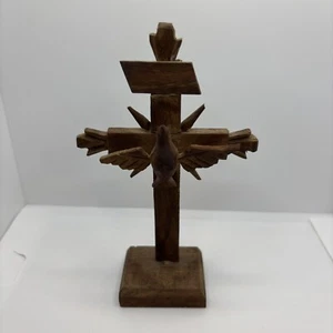 Holy Spirit Dove Over Cross Woodcarving - Picture 1 of 17