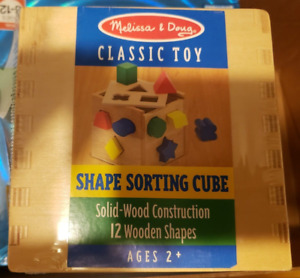 Melissa & Doug Classic Toy Shape Sorting Cube...Solid Wood W/ 12 Shapes...SEALED