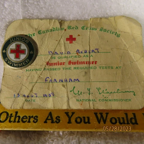 Vintage Canadian Red Cross Junior Swimmer Card & Pin Cover
