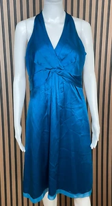 Vestido para mujer Ann Taylor cóctel retorcido entrecruzado cintura imperio seda 6 azul - Imagen 1 de 7