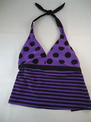 Nuevo con etiquetas Camiseta Tankini Xhilaration Niñas Púrpura con Rayas Negras y Lunares Talla XS 4/5 Foto 1 de 3