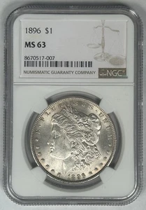 1896 Morgan Silver $1 Dollar Coin NGC MS 63 - Picture 1 of 2
