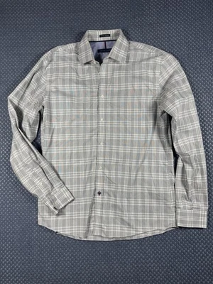 Camisa masculina manga longa Tommy Hilfiger slim fit não ferro cinza/branco tamanho 16 - Imagem 1 de 4