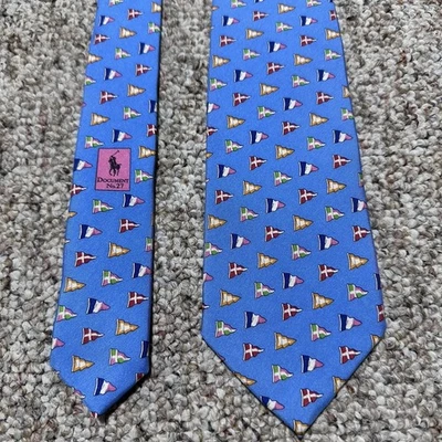 Polo Ralph Lauren Vintage Hecho a Mano Italia Azul Seda Corbata Banderas Náuticas Foto 1 de 4