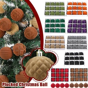 12PCS Flocked Christmas Balls Christmas Tree Ball Hanging Ornaments Home Decor - Picture 1 of 25