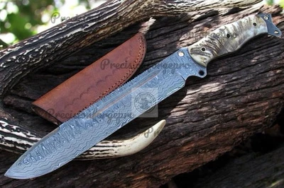 Cuchillo Bowie Big con hoja de acero Damasco Full Tang hecha a mano personalizada Foto 1 de 4