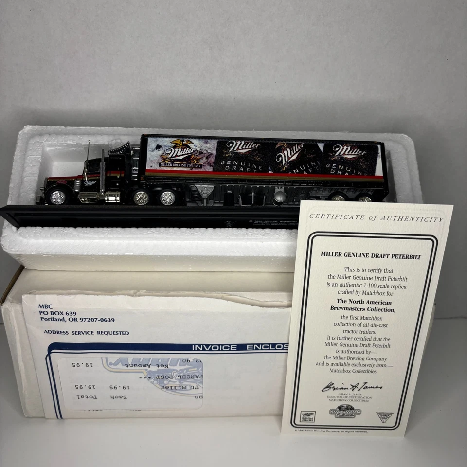 Matchbox 1:100 Scale Miller Genuine Draft Peterbilt Tractor Trailer CCY01-M - Image 1 of 1