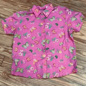 Camisa Papagallo Mujer M Rosa Mariposa Floral Abotonada Y2K Resort Vacaciones Cuadrada - Imagen 1 de 6