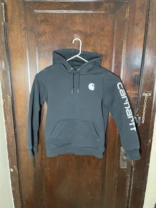 Carhartt Felpa con Cappuccio Donna Relaxed Fit Logo Manica Grafica Small (4-6) Nero - Foto 1 di 11