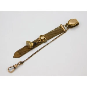Antike HFB signierte viktorianische goldgefüllte Tasche/Gürtel Chatelaine Anhänger 4 1/8" lang - Bild 1 von 6
