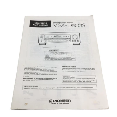 Pioneer Owners Manual Operating Instructions for VSX-D503S - A/V Stereo Receiver - Image 1 of 4