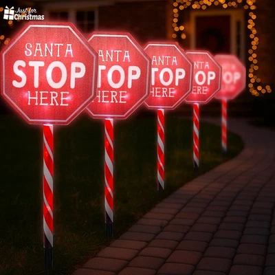 JUST FOR CHRISTMAS Christmas Pathway Lights Outdoor Candy Cane Set 5 Pack LED Battery Timer 8 Modes