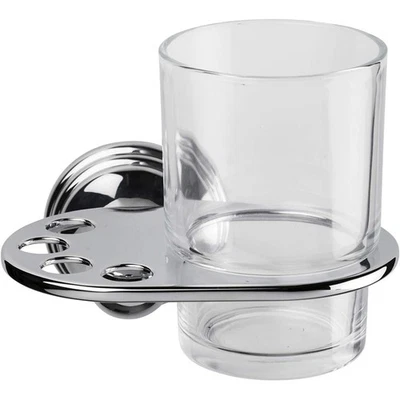 Croydex Westminster Tumbler and Holder Chrome Ceramic Wall Mounted Bathroom Cup - Image 1 of 4