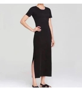 Maxi Vestido Theory Fruncido Ranmire Tejido Negro Elastizado Manga Corta Para Mujer Grande - Imagen 1 de 8