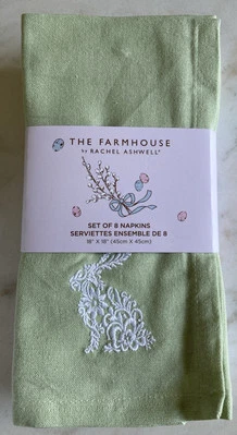 The Farmhouse  Rachel Ashwell Set 8 GREEN EASTER SPRING NAPKINS Embroidered - Image 1 of 4