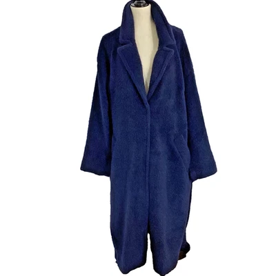 NUEVO SIN ETIQUETAS ISAAC MIZRAHI MUJER VIVA PLUS 2X ABRIGO LARGO AZUL MARINO CUELLO MUESCA Foto 1 de 4
