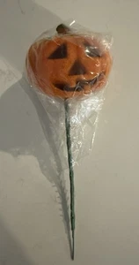 Vintage Halloween Blumen Picks Kürbis Gesicht Blasform beflockt Jack-O-Laterne JOL - Bild 1 von 7