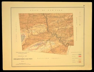 1878 Map of BRADFORD COUNTY Pennsylvania Geologic Athens Towanda NO FOLD - Picture 1 of 5