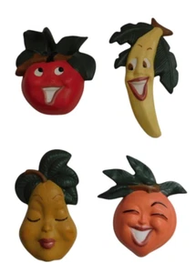 Vintage Anthropomorphic Happy Face Lot of 4 Fruit Chalkware Wall Art Decor - Picture 1 of 24