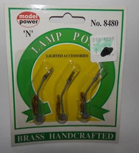 Model Power N Scale 14V Brass Handcrafted Lighted Lamp Posts (3pcs) #8480 NOS - Picture 1 of 1