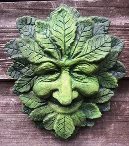 Weise grüner Mann Deko Wandrelief STEIN Garten Ornament 19cmH + GRATIS GESCHENK! - Bild 1 von 11