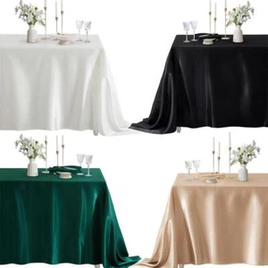 Mantel rectangular satinado blanco negro para bodas, fiestas, cumpleaños, banquetes - Imagen 1 de 28