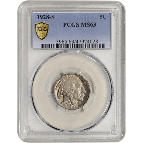 1928 S US Buffalo Head Nickel 5C - PCGS MS63 Cover