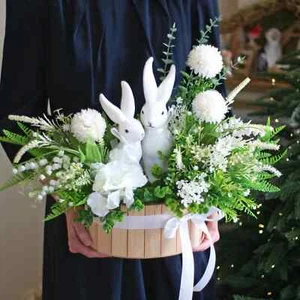 White Green Easter centerpiece, Easter arrangement, Spring Easter table decor - Picture 1 of 8