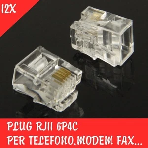 12x PLUG RJ11 6P4C PER TELEFONO MODEM FAX SPINA MODULARE CONNETTORE SPINOTTO - Foto 1 di 2