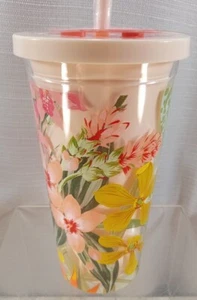 Sip Sip Tumbler with Straw Hawaiian Floral Wish You Were Here 85101 ban.do 20 oz - Picture 1 of 8